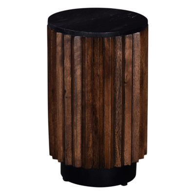Table de salon ronde 12 po, noir / brun, plateau en marbre moderne et table de chevet 12 po en bois stable, base