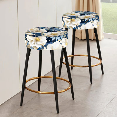 Beige And Blue Farmhouse Floral Pattern - Floral Bar Stools Set Of 2