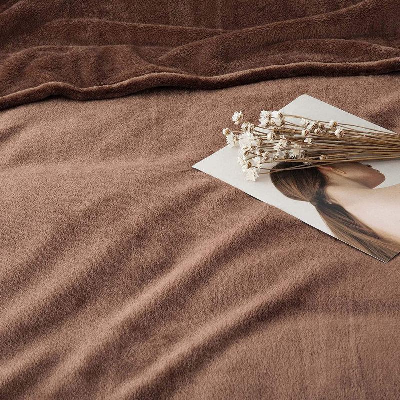 Zygi Reversible Mink Faux Plush Fur Fleece Throw/ Blanket, 240 x 200cm, Coffee