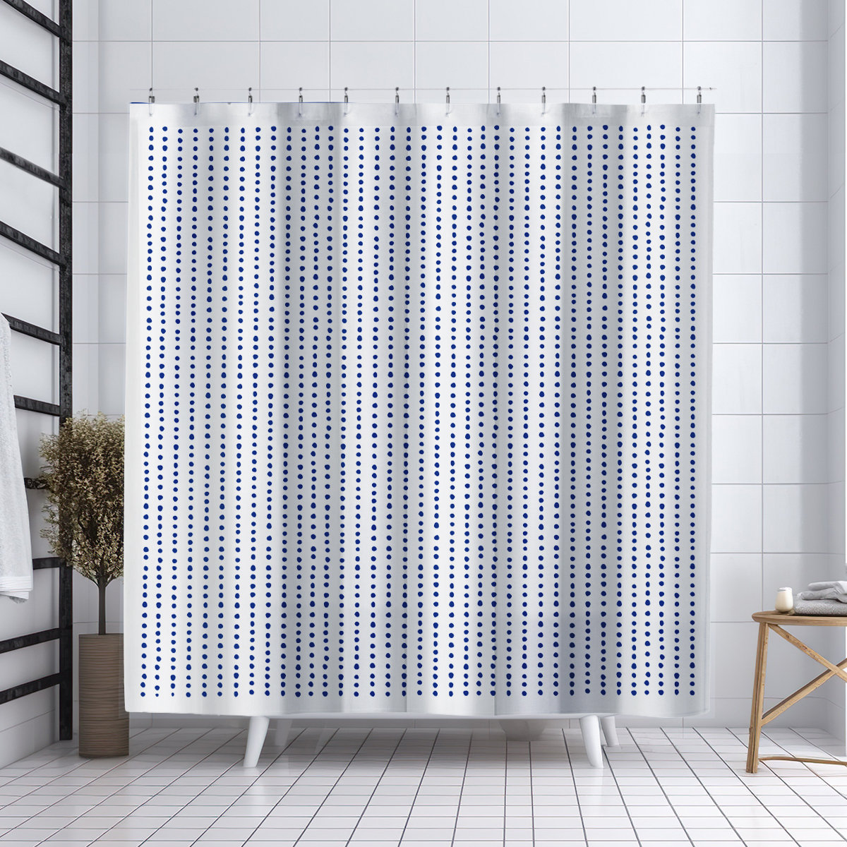 Thora Dots Mid-Century Shower Curtain, Navy