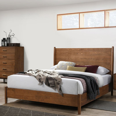 Panel Headboard Bed Solid wood 1pc Bedframe Mid-Century Modern Style