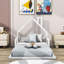 Wood Floor Bed with House-shaped Headboard-189152352-157365716