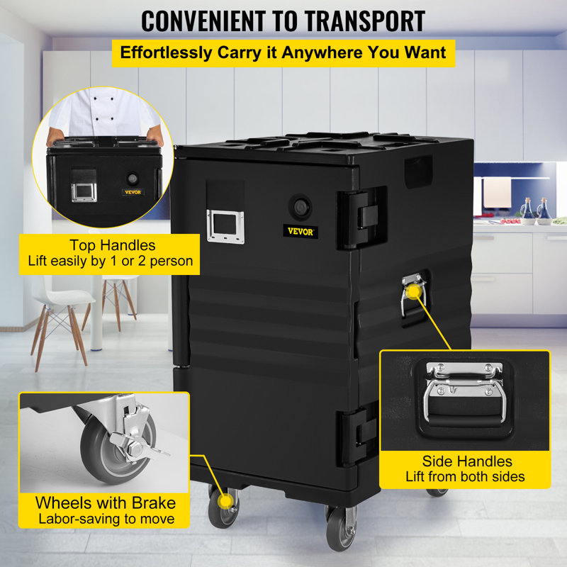 Black 109Qt Insulated Food Carrier with Wheels and Handles