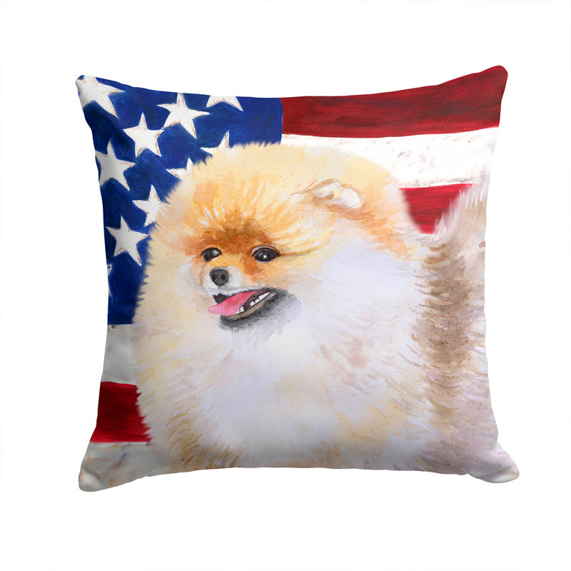 Coussin décoratif intérieur/extérieur 2 patriotiques yorkshire terrier, Loulou de Poméranie 1, 14 po x 14 po