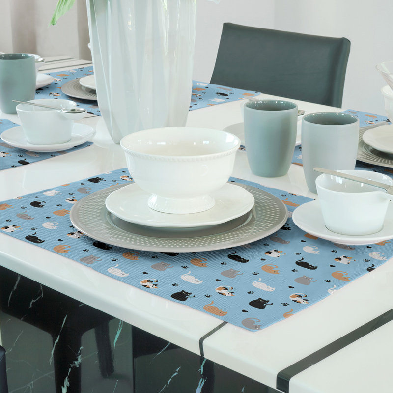 Napperon en coton 18 po Cat, Bleu / Noir