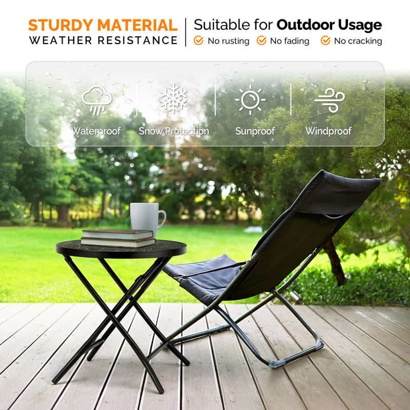 Black Patio Steel Folding Round Side Table