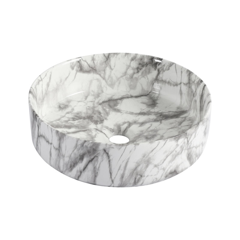 Above Counter Ceramic Basin For Bathroom, Exquisite Workmanship, Smooth Finish, 15.79 Inches Deep Round Art Sink High - Quality Glaze, Stain , 18.55 Lb