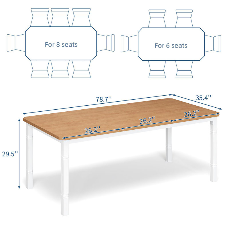 Table de salle à manger rectangulaire de style ferme moderne pour 6 à 8 personnes – Grande table en bois et structure métallique robuste – Idéale pour la maison, la cuisine ou le bureau – 2 m – Blanc + couleur imitation bois 2025