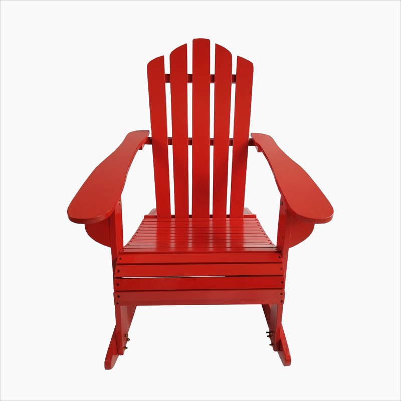 Reclining Wooden Outdoor Rocking Adirondack Chair, Red, Perfect For Relaxation And Versatile Use In Any Outdoor Space, Red