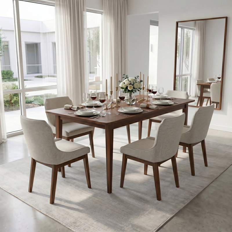 Ohler Mid Century Modern Solid Wood Linen Fabric Dining Chair