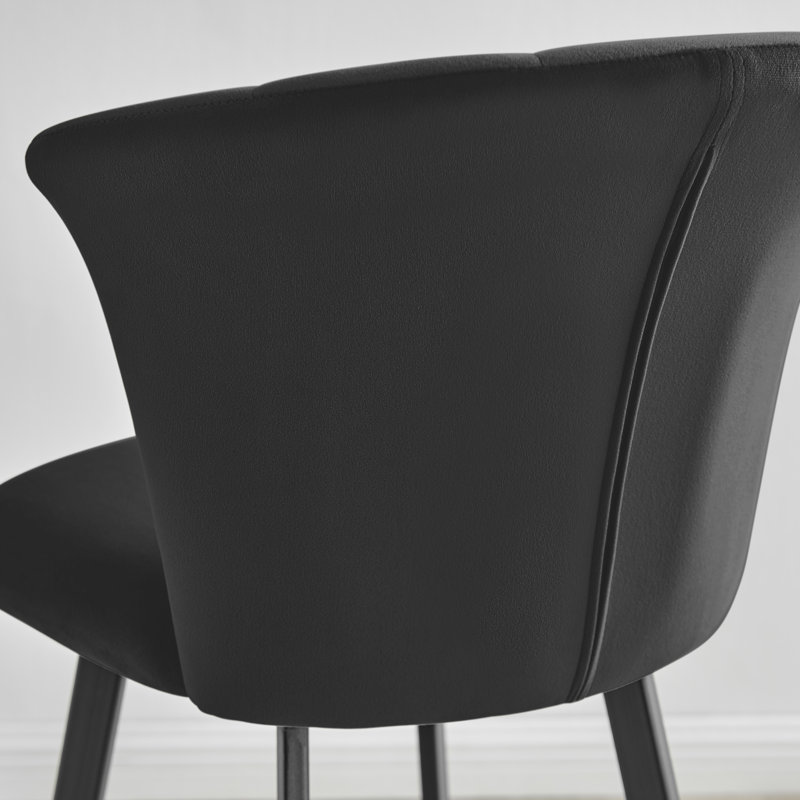 Juni Elegant Breakfast Bar Stool in Deco Style & Luxury Velvet, Black, Black