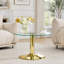 Table basse ronde en verre trempé avec base en métal doré