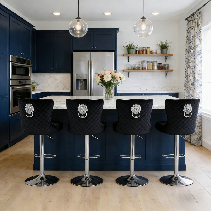 Swivel Upholstered Adjustable Counter Stool With Tufted Backs Set of 4, Silver, Black