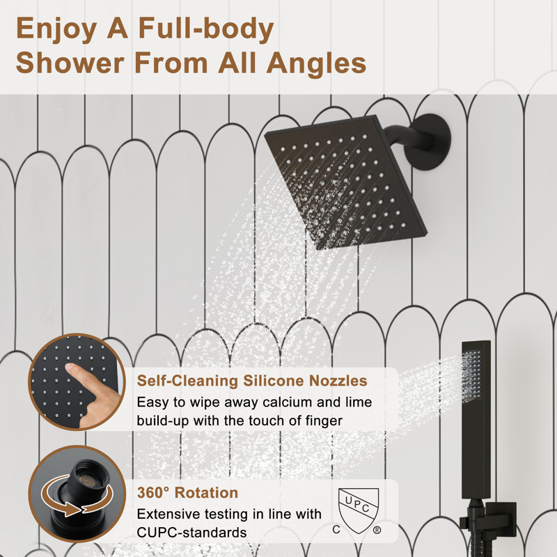 Matte Black 12" LED Rain Shower System with Bluetooth Speaker