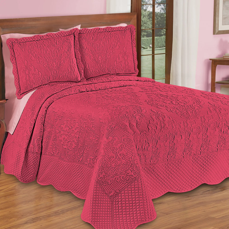 Gray Full Damask Textured Oversized Bedspread
