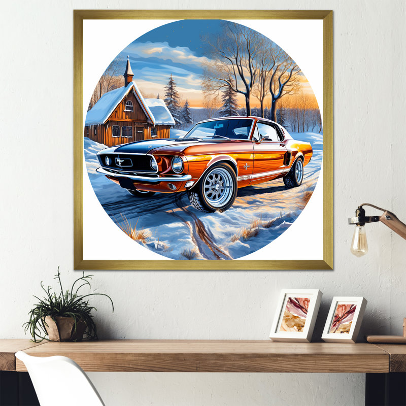 «Muscle Car Charm In Winter I», reproduction sur toile, H 30 po x l 30 po x P 1 po, Cadre doré simple