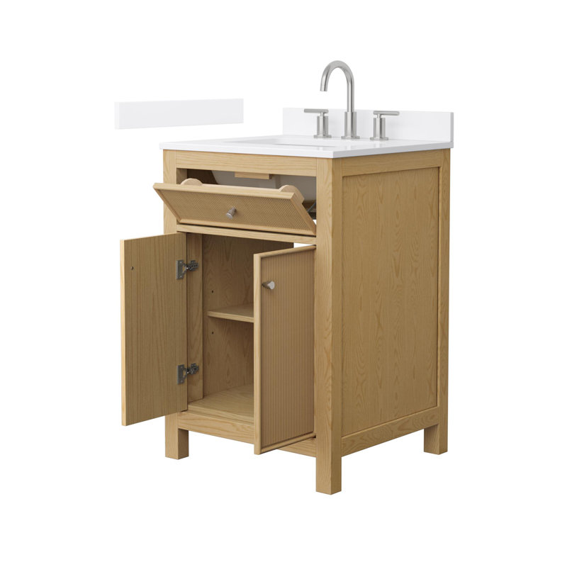 Pendry 24" Freestanding Single Bathroom Vanity with Quartz Top, Brushed Nickel, White Quartz, 24"