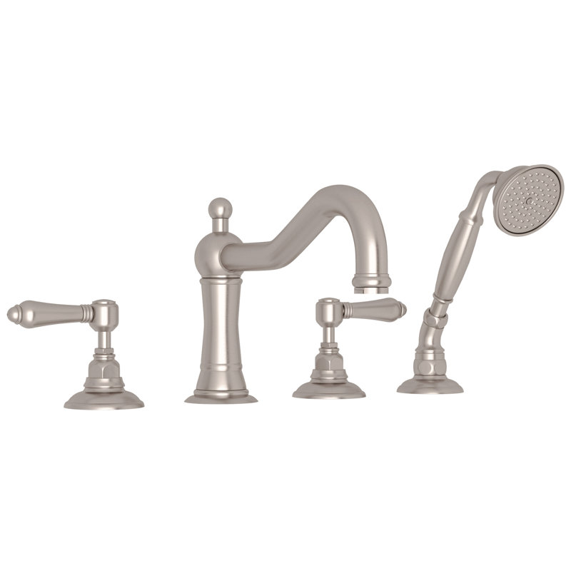 Acqui 4-Hole Deck Mount Tub Filler, Satin Nickel, Metal Lever Handle