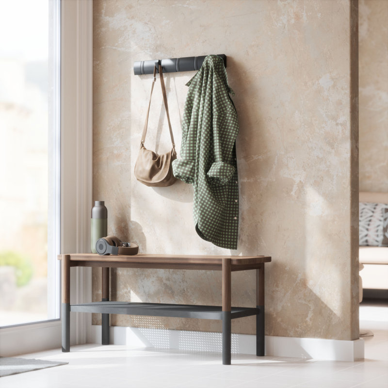 Black 5-Hook Wall Mounted Coat Rack with Retractable Hooks