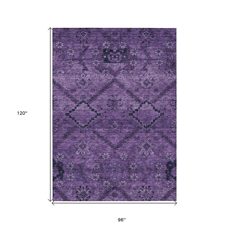 Tapis intérieur lavable floral 8 pi x 10 pi aubergine mauve et prune