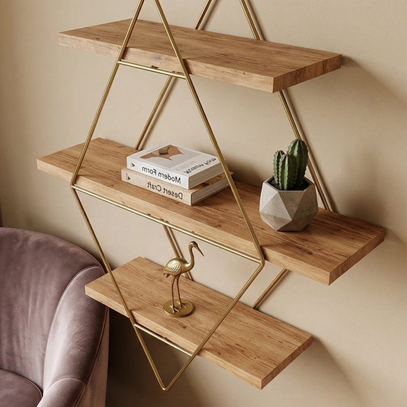 Arlow Geometric 24" Solid Wood Floating Shelf