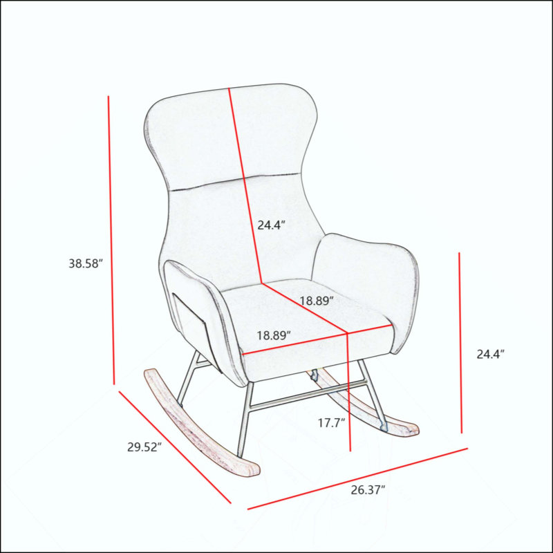 Fauteuil à bascule en tissu Teddy avec structure et pieds en métal pour un confort et une stabilité ultimes