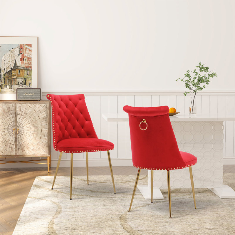 Magallanes 2-Piece Tufted Velvet Dining Chairs , Red