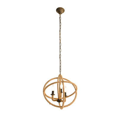 Cadre de 19 po Luminaire suspendu à 3 lumières de style lustre de style campagnard avec lustre en corde et chaîne réglable pour le vestibule de la salle à manger, ampoule non incluse