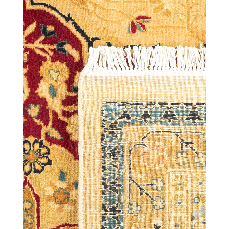 Tapis jaune / noir noué à la main de conception unique 9 pi 1 po x 12 pi 4 po Keller