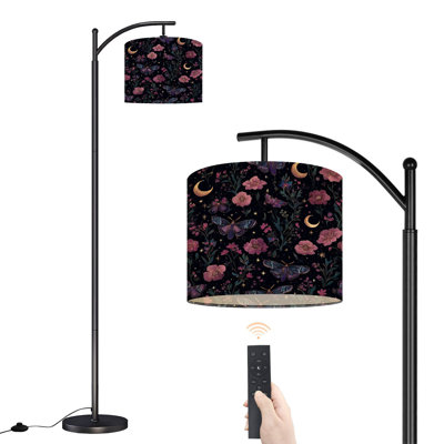 Lampe sur pied à arc avec abat-jour réglable Moth Floral Garden Pink Flowers Crescent Moons