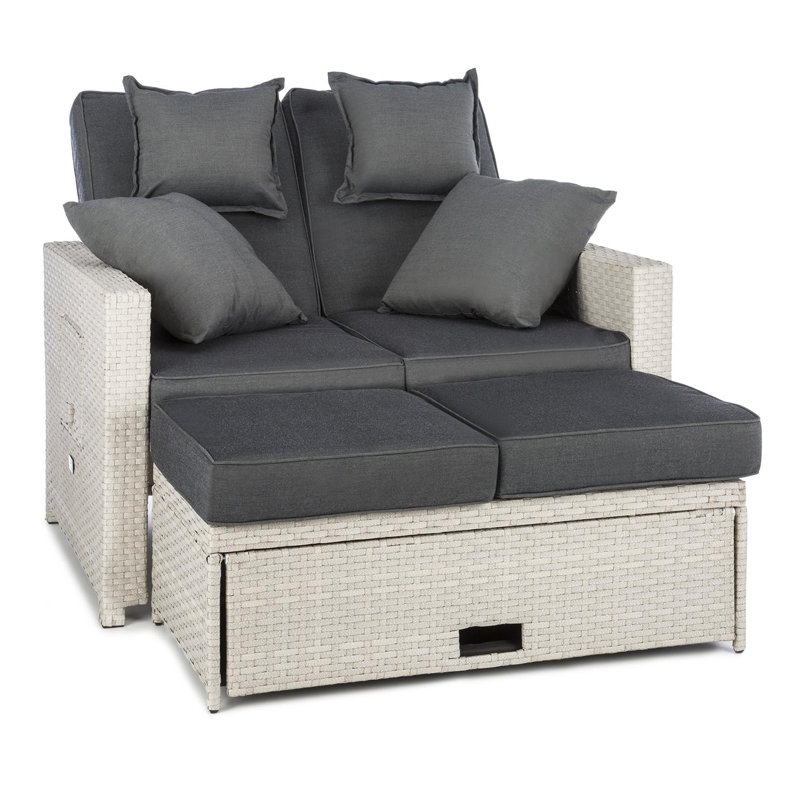 121cm Wide Patio Sofa with Cushions, White/Grey