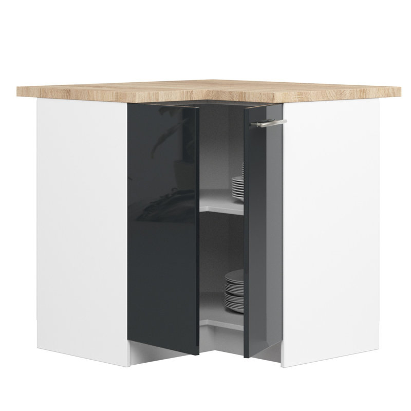 OLIWIA corner kitchen base cabinet in white, graphite gloss