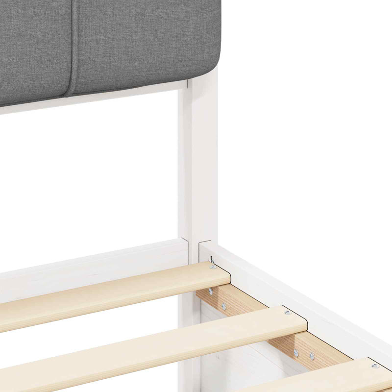 Solid Wood Bed, White/Light Grey, European Kingsize (160 x 200 cm)
