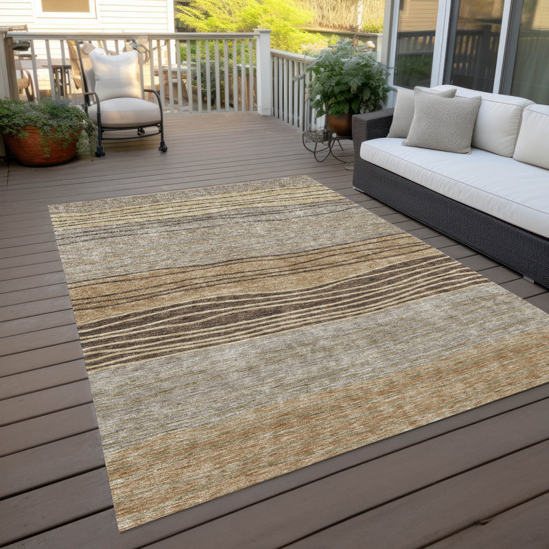 Washable Striped Indoor / Outdoor Rug, Rectangle 10' x 14'