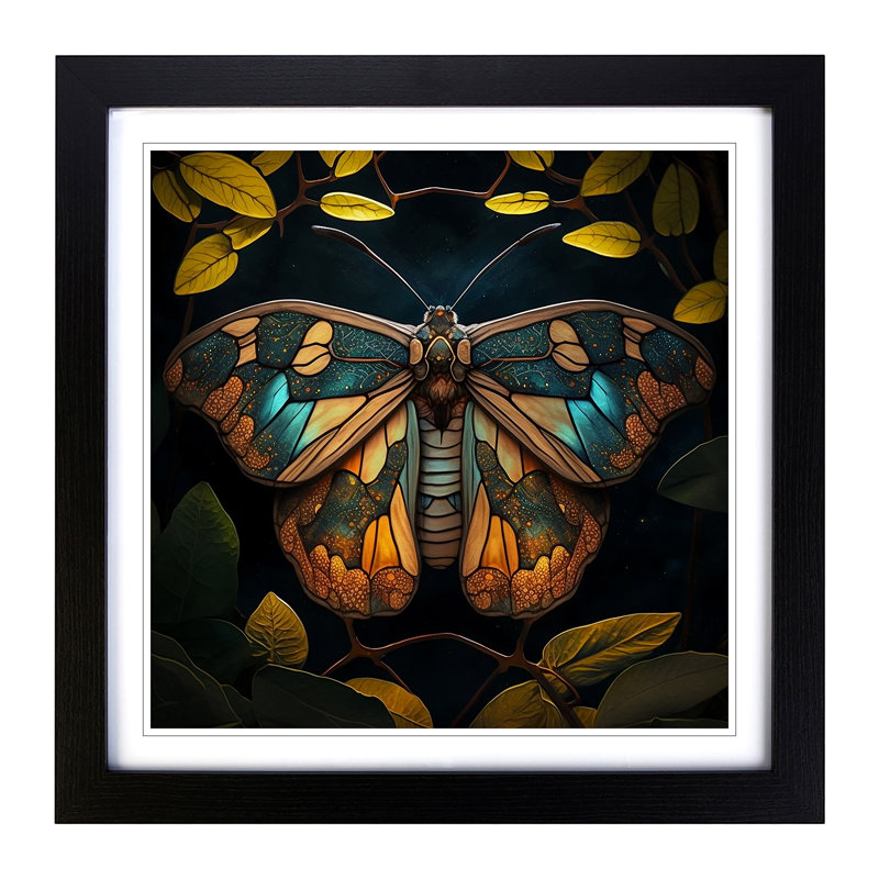 Moth Stained Glass Effect - Framed Print, Black