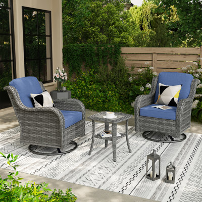 Ensemble de chaise berçante d'extérieur avec coussins 3 pièces Amerissa
