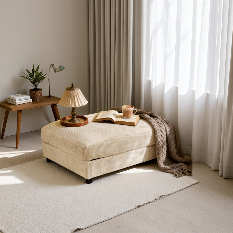 Repose-pieds rembourré en velours côtelé, Beige