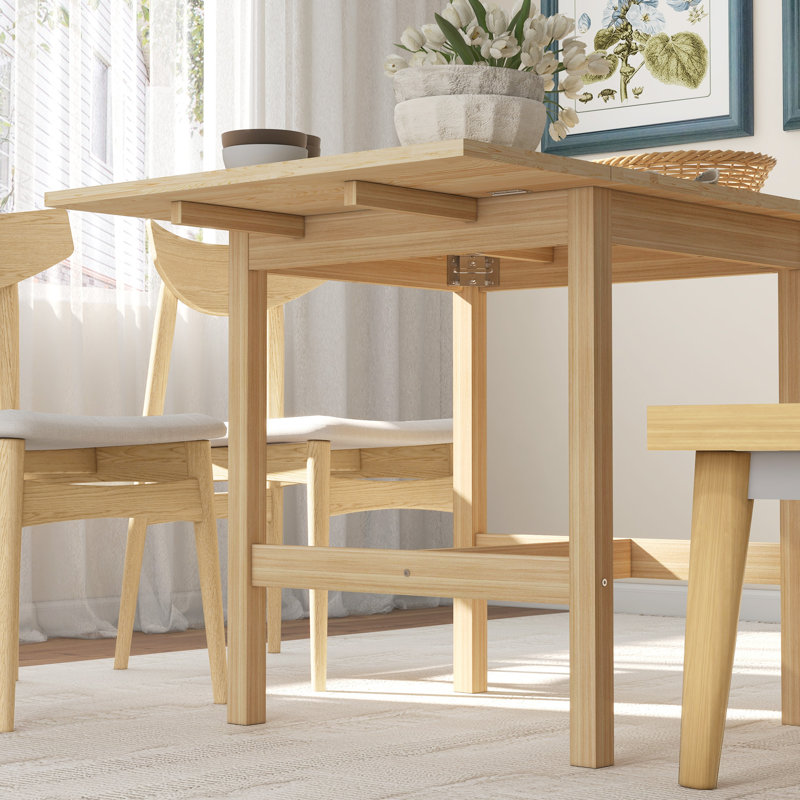 Foldable Dining Table, Drop Leaf Table with Solid Wood Frame
