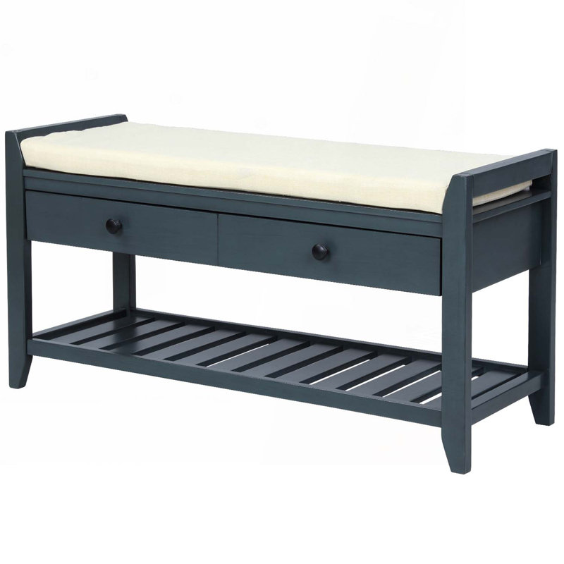 Wood Storage Bench, Antique Navy