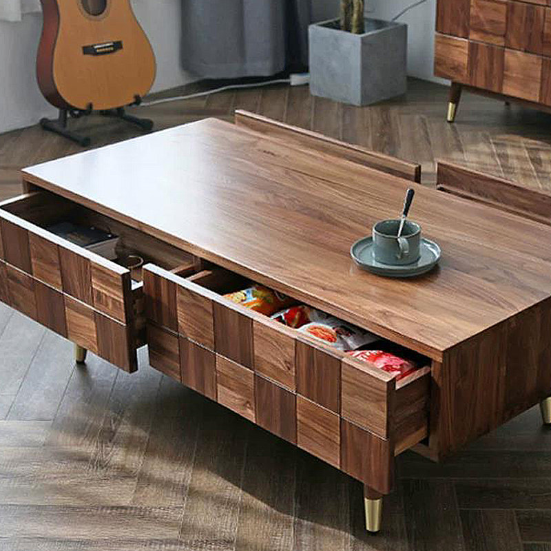 Modern Simple Black Walnut Storage Coffee Table, 15.75" H x 39.37" L x 19.69" W