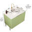 Meuble-lavabo autoportant de 30 po, lustre, lavabo rond en céramique blanche avec motif en pierre, comptoir, 2 portes d'armoire et mécanisme de fermeture silencieuse pour meuble-lavabo avec comptoir, rangement de porte