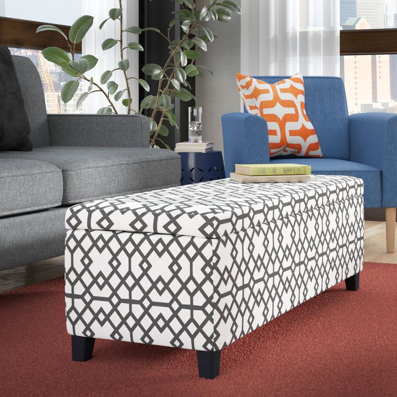  Entryway Bench Upholstered Bench Bedroom Storage Bench Wood Bench Fabric Bench, Gray Geometric