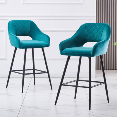 Sunni 67cm Velvet Upholstered Arm Bar Stool with Footrest