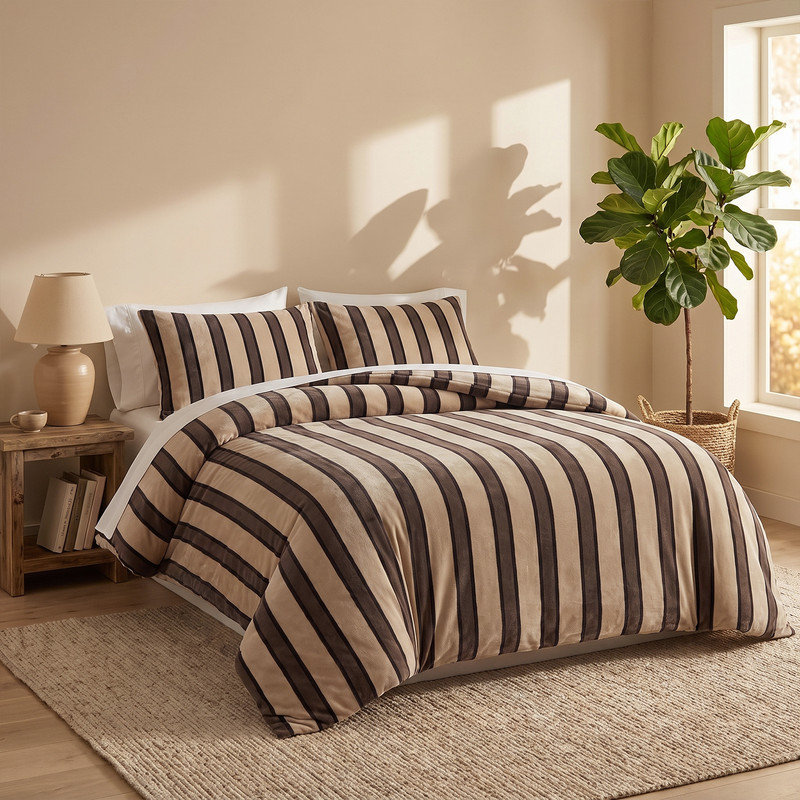 Bedding, Classic Stripe-Espresso/Tan-Queen