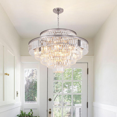 Modern Crystal Chandelier 7-Tier 17-Light Ceiling Fixture For Dining Room Living Room Bedroom Entryway Nickel Finish