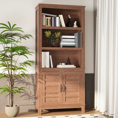 71" Tall 5-Tier Farmhouse Bookshelf with Doors, Space-Saving Display & Storage Cabinet for Living Room, Bedroom, or Apartment by Ophelia & Co.