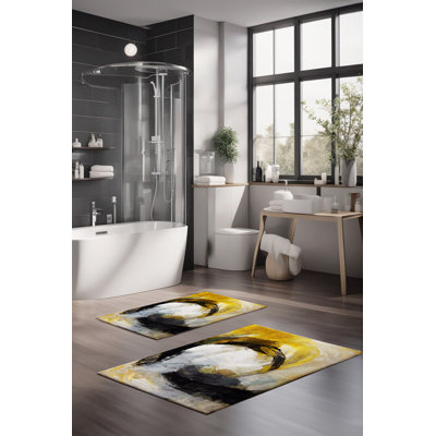 Eakly Luxury Bathmat Set (2 Pieces), 100% Polyester, 16.0 x 23.6 inches & 23.6 x 39.4 inches | Non-Slip Antibacterial Design, 0.3 in Pile Height | Machine Washable, Durable & Easy to Clean | Ideal for Bathroom Décor