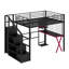 Lit mezzanine en métal pleine grandeur avec bureau, garde-robe et DEL