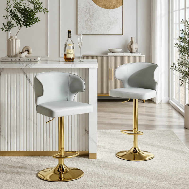 Tabouret de bar rotatif moderne, Grey+Gold-2pcs