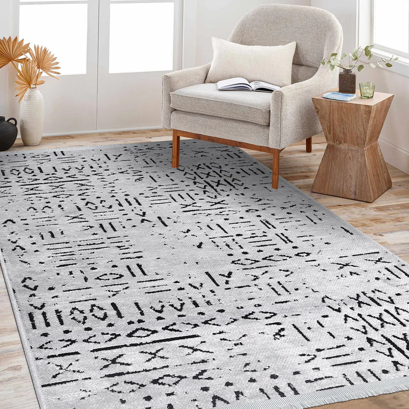 Tapis en polyester gris Dennisport facile à nettoyer, 2,6 pi x 5 pi